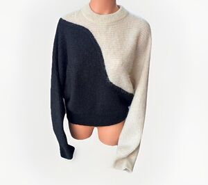 & Other Stories Alpaca Blend Sweater Cropped Color Block Black Ivory Crew Size M